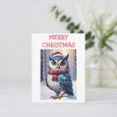 Winter Owl Christmas Wishes Karte (Stehend Vorderseite)