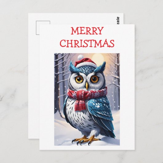 Winter Owl Christmas Wishes Postkarte (Vorne/Hinten)
