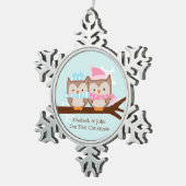 Winter Owl Coupe Schneeflocken Zinn-Ornament (Rechts)