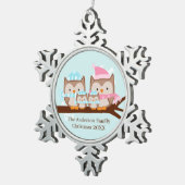 Winter Owl Family Schneeflocken Zinn-Ornament (Rechts)