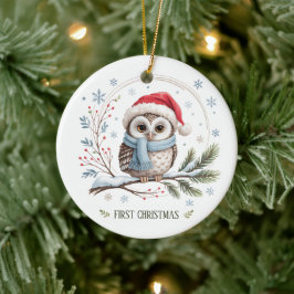 Winter Owl First Christmas Keepsake Photo Keramik Ornament
