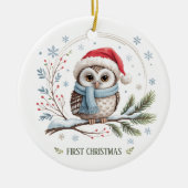 Winter Owl First Christmas Keepsake Photo Keramik Ornament (Vorne)