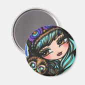 Winter Owl Snow Forest Hat Girl Fantasie Art Magnet (Vorderseite/Rückseite)