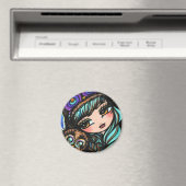 Winter Owl Snow Forest Hat Girl Fantasie Art Magnet (In Situ (Geschirrspüler))