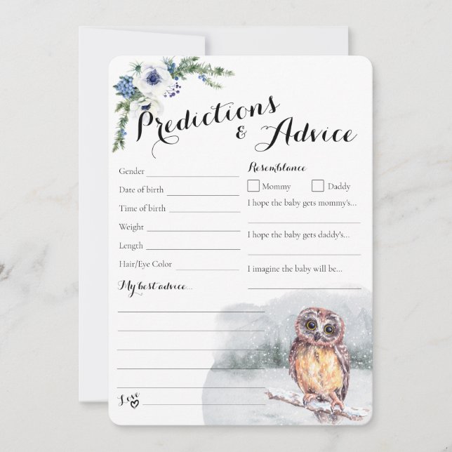 Winter Owl Snowy Baby Vorhersagen & Advice Card (Vorderseite)
