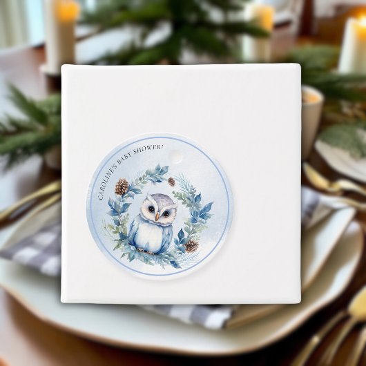 Winter Owl Watercolor Kinderdusche Geschenkanhänger