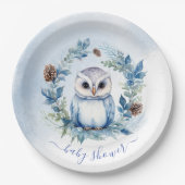 Winter Owl Watercolor Kinderdusche Pappteller (Vorderseite)