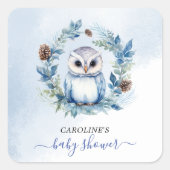 Winter Owl Watercolor Kinderdusche Quadratischer Aufkleber (Vorderseite)