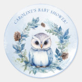 Winter Owl Watercolor Kinderdusche Runder Aufkleber (Vorderseite)