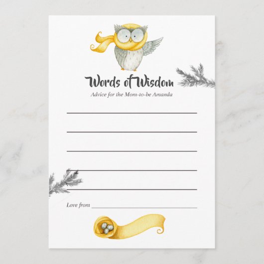 Winter Owl Weihnachtsdusche Mama Beratung Hinweiskarte (Vorderseite)