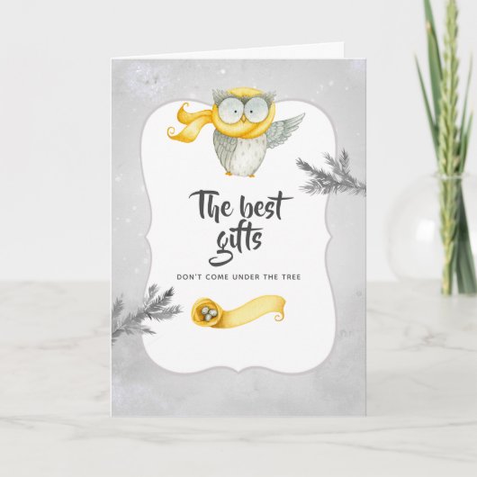 Winter Owl Weihnachtskind erwartet Foto Ankündigung (Vorderseite)