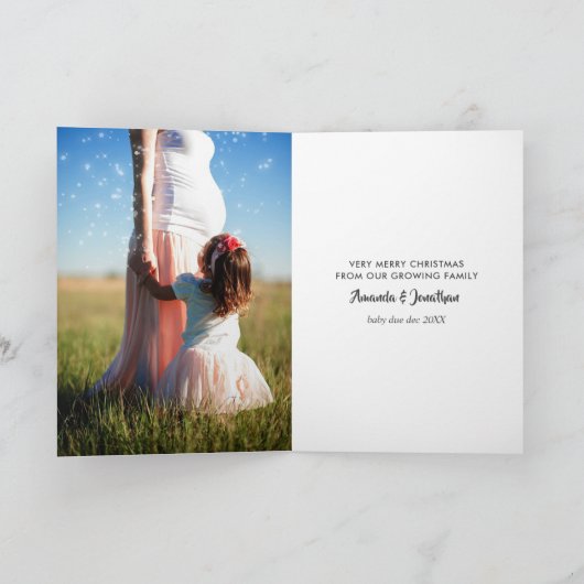 Winter Owl Weihnachtskind erwartet Foto Ankündigung (Innenseite)