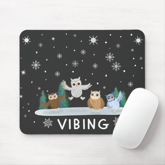 Winter Owles Ice Skaten im Winter Weinschlaufen Mousepad (Mit Mouse)
