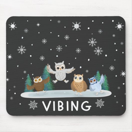 Winter Owles Ice Skaten im Winter Weinschlaufen Mousepad (Vorne)