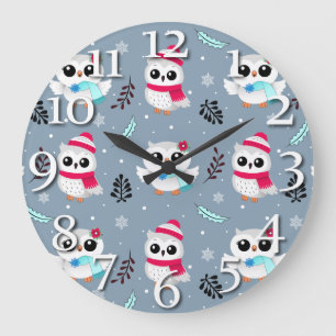 Winter Owls Große Wanduhr