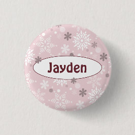 Winter Pale-Pink Birthday Party Name Button