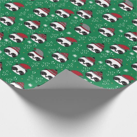 Winter Panda niedliche Weihnachten rot und grün Geschenkpapier (Ecke)