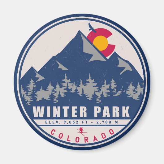 Winter Park Colorado Retro Sunset Souvenirs 80er Magnet (Vorne)
