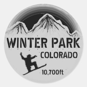 Winter Park Colorado Schwarzes Snowboard Kunst Auf Runder Aufkleber