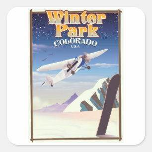 Winter Park colorado Vintage Reiseplakat Quadratischer Aufkleber
