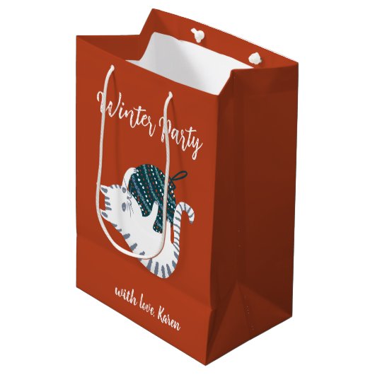 Winter Party Christmas Toy Cat Gift  Mittlere Geschenktüte (Vorderseite Schrägansicht)