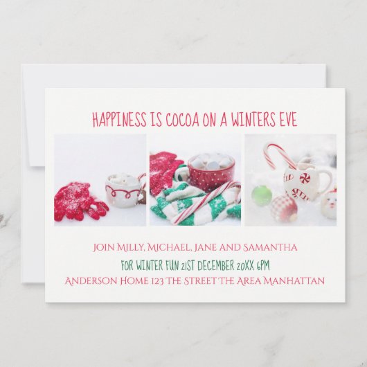 Winter Party Einladung Cocoa Schnee Weihnachten (Vorderseite)