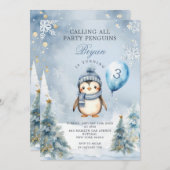 Winter Party Pinguin Blauer Weihnachtsfest 3. Gebu Einladung (Vorne/Hinten)