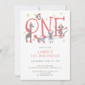 Winter Party Tiere 1. Geburtstag Einladung (Vorderseite)