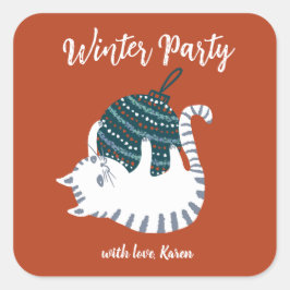 Winter Party Weihnachtsspielzeug Cat Geschenk Quadratischer Aufkleber