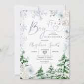 Winter Pastel Blue Snowflake Floral Baby Dusche Einladung (Vorderseite)