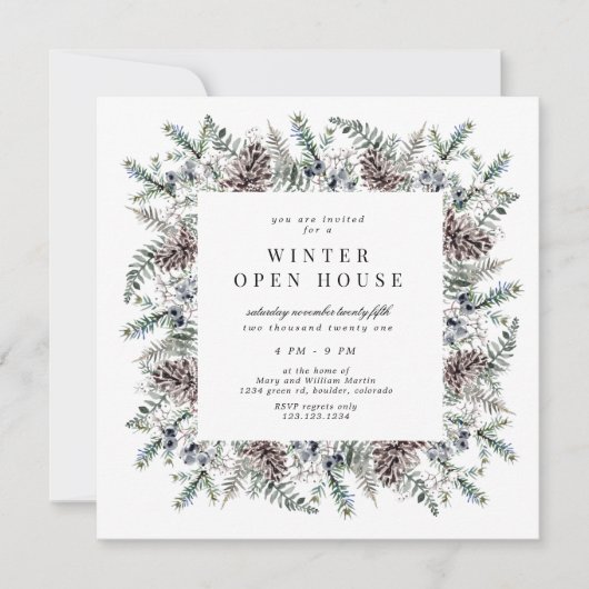 Winter Pastel Elegante Square Open House Einladung (Vorderseite)