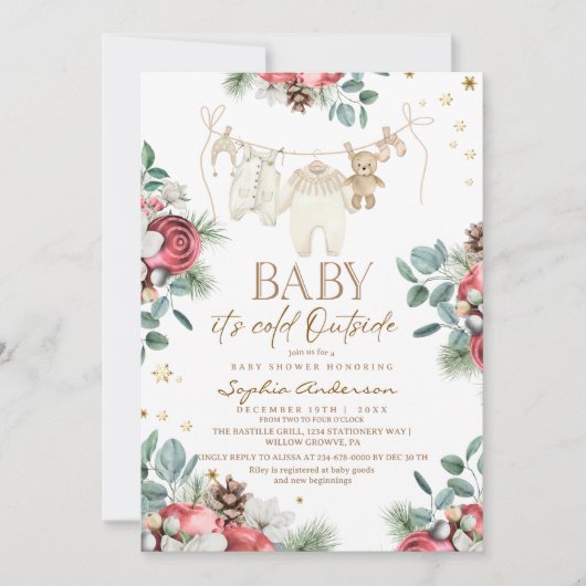 Winter Pastel Florals Outside Baby Shower Einladung (Vorderseite)