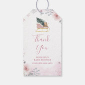 Winter Pastel Pink Snowflake Sleigh Baby Shower Geschenkanhänger (Rückseite)