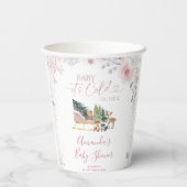 Winter Pastel Pink Snowflake Sleigh Baby Shower Pappbecher (Rückseite)