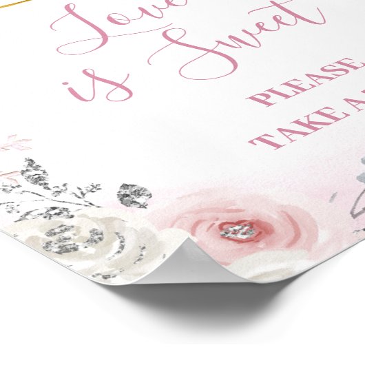 Winter Pastel Pink Snowflake Sleigh Love is Sweet Poster (Ecke)