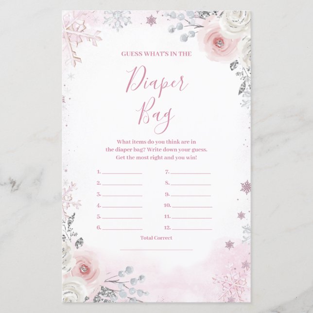 Winter Pastel Pink Snowflake What's in Diaper Bag (Vorderseite)