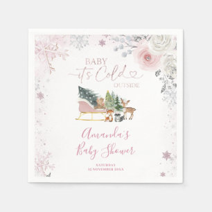 Winter Pastell Rosa Schneeflocke Schlitten Baby Sh Serviette