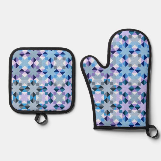 Winter-Patchwork-Star Ofenhandschuh & Topflappen-Set (Vorderseite)