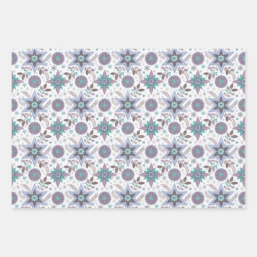 Winter Patterns with Stars in Purple and Teal Geschenkpapier Set (Vorderseite 2)