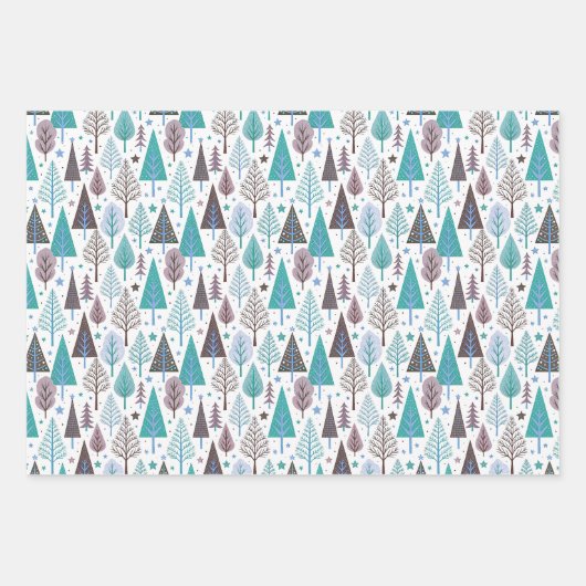 Winter Patterns with Stars in Purple and Teal Geschenkpapier Set (Vorderseite)