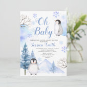 Winter Penguin Animal Mountain Baby Dusche Einladung (Stehend Vorderseite)