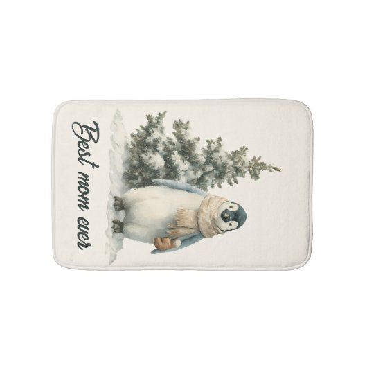 Winter Penguin “Best Mom Ever” Design Badematte (Vorderseite)