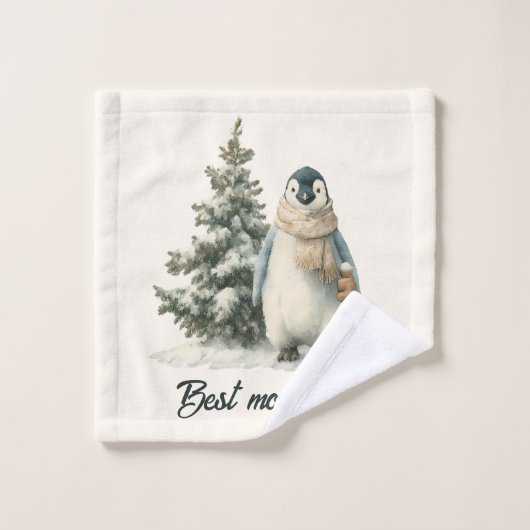 Winter Penguin “Best Mom Ever” Design Badhandtuch Set (Waschlappen)