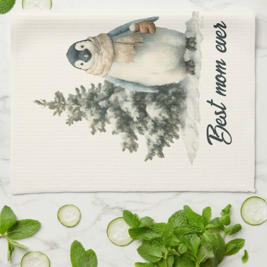 Winter Penguin “Best Mom Ever” Design Geschirrtuch (Gefaltet)