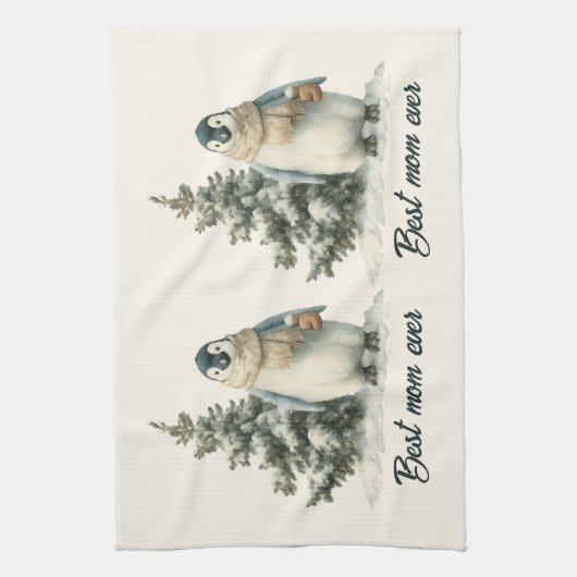 Winter Penguin “Best Mom Ever” Design Geschirrtuch (Vertikal)