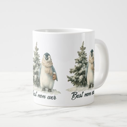Winter Penguin “Best Mom Ever” Design Jumbo-Tasse (Vorderseite Rechts)