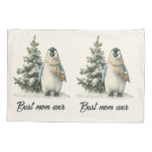 Winter Penguin “Best Mom Ever” Design Kissenbezug (Rückseite)