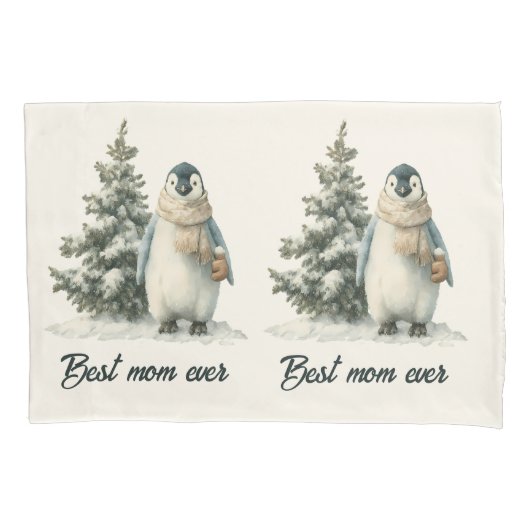 Winter Penguin “Best Mom Ever” Design Kissenbezug (Vorderseite)