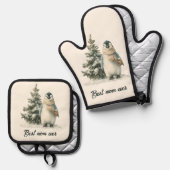 Winter Penguin “Best Mom Ever” Design Ofenhandschuh & Topflappen-Set (Vorderseite/Rückseite)
