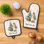 Winter Penguin “Best Mom Ever” Design Ofenhandschuh & Topflappen-Set (Oben Unten)